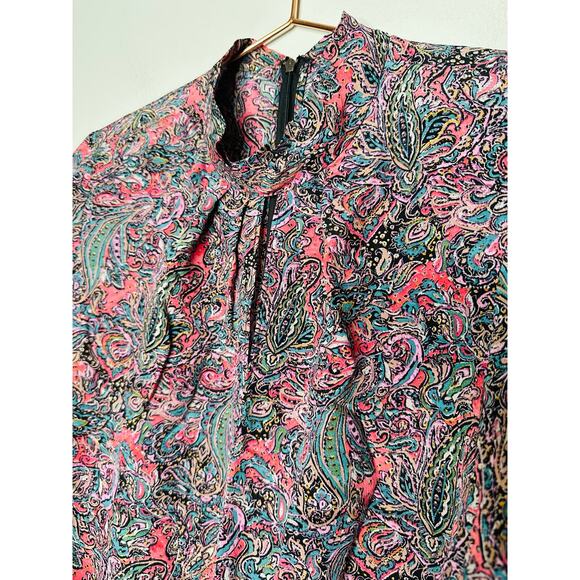 REBECCA TAYLOR Multicolored Paisley Print 100% Silk High Neck Hudson Top Size 4 - Picture 9 of 13